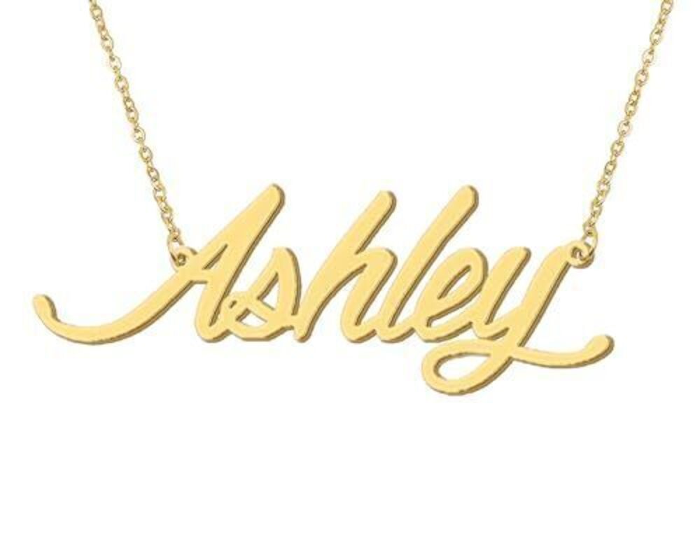 1414 18k Gold Plated Necklace with Ashley Name Layered Choker Nameplate